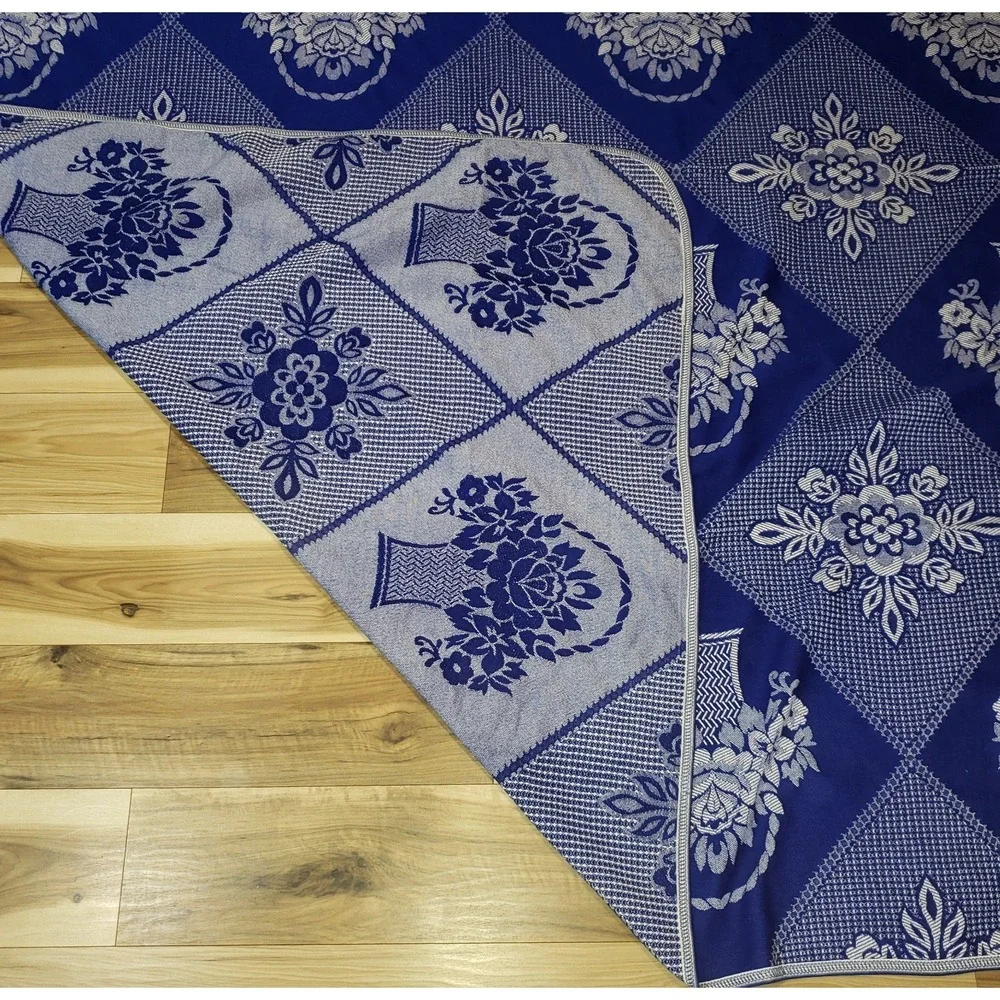 El Dormilon Bedspread Blue White Floral Cotton Blend Full / Queen Size 97 x 80